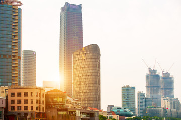 Fototapeta premium Panorama of the skyline of Shanghai, China, on a sunny day