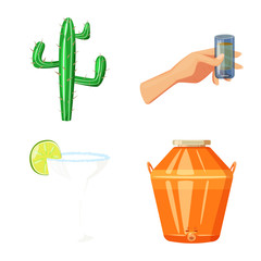 Isolated object of Mexico and tequila sign. Collection of Mexico and fiesta vector icon for stock.