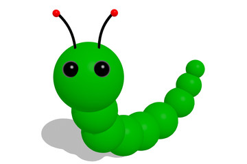 Cute green caterpillar worm with big black eyes