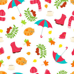 Vector seamless pattern with autumn set