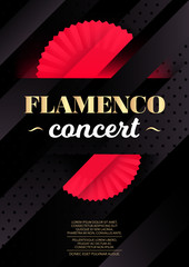 Vertical flamenco dark background with red fans and text.  - obrazy, fototapety, plakaty