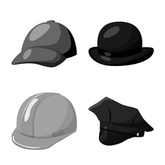 Vector design of hat and helmet symbol. Collection of hat and profession stock symbol for web.