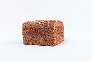 Homemade wholemeal rye bread sunflowers seeds on white background