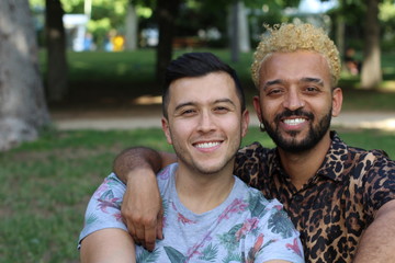 Carefree homosexual couple celebrating diversity 