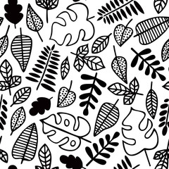 Seamless pattern. Leaves of various plants isolated on white background. Texture for print, wallpaper, home decor, textile, package design