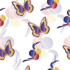 Fototapeta premium seamless pattern with butterflies in purple red and yellow colors 