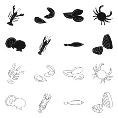 Vector design of fresh and restaurant sign. Collection of fresh and marine stock vector illustration.