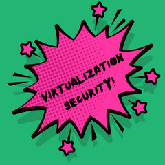 Text sign showing Virtualization Security. Business photo text running multiple virtual instances on single device Spiky Blank Fight and Screaming Angry Speech Bubble with Thick Dark Outline