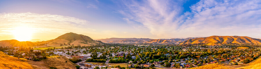 Panorama of City and Mountain, Hills at sunset