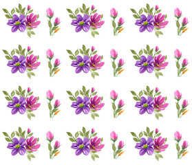 Elegant watercolor flowers seamless spring pattern botanical luxury fashion background illustration for textile and gift wrap