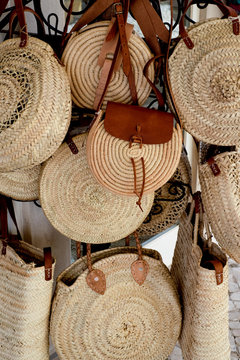 straw bags in the coastal beach wear shop