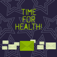 Handwriting text Time For Health. Conceptual photo moment for physical mental and not merely absence disease Pastel Color Closed Envelopes in Different Sizes with Big one in the Middle