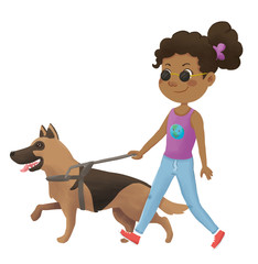 african american girl with guiding dog