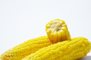 Sweet whole kernel corn isolated on white background.Photo from the top,snack