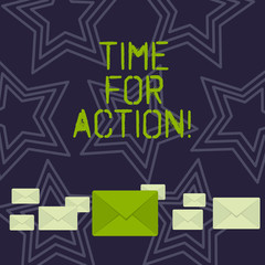 Handwriting text Time For Action. Conceptual photo do something official or concerted achieve aim with problem Pastel Color Closed Envelopes in Different Sizes with Big one in the Middle