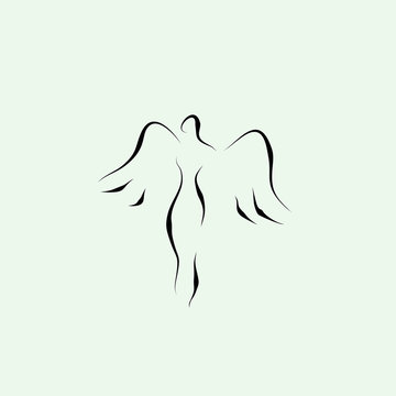 angel wings woman vector line illustration
