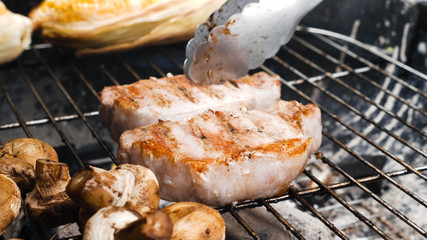 Barbecue sirloin pork on bbq stove