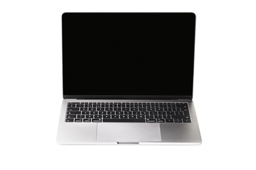 Aluminum laptop with blank screen. Isolated on white background