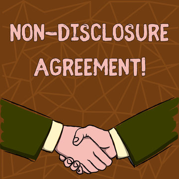 Text sign showing Non Disclosure Agreement. Business photo text parties agree not disclose confidential information Businessmen Shaking Hands Firmly as Gesture Form of Greeting and Agreement