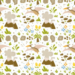 Dinosaur seamless pattern with funny dinosaurs in cartoon style