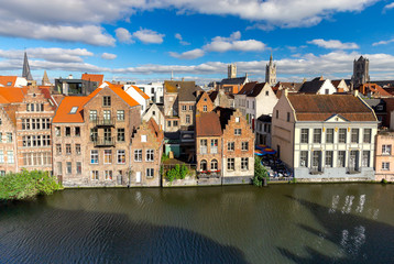 Ghent. Old houses on the city waterfront in the historic part of the city.