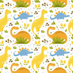 Dinosaurs seamless patterns with funny dinosaurs in cartoon style