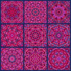 Digital pattern of ethnic Indian patchwork background. Seamless wallpaper. Native culture tradition pottery ornament. Mosaic color ceramic tile print pattern