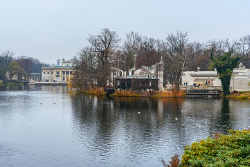 Fototapeta premium Lazienki palace or Palace on the Water and Amphitheater in Royal Baths Park. Warsaw. Poland