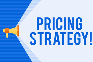 Conceptual hand writing showing Pricing Strategy. Concept meaning refers method companies use price their products services Megaphone Extending the Volume Range through Space Wide Beam