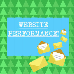 Handwriting text Website Perforanalysisce. Conceptual photo measurement analysis and reporting of web data Closed and Open Envelopes with Letter Tucked In on Top of Color Stationery