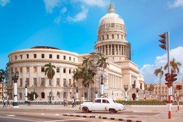 Antique car next to the Capitol in Old Havana