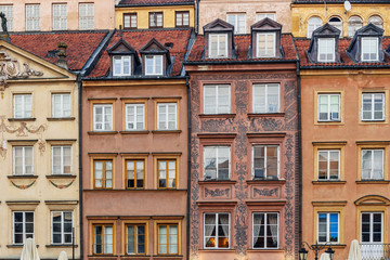 Ancient houses at Market Square of Old Town in Warsaw. Poland