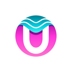 Obraz premium wave initial letter U logo design. U logo in circle shape with wave shape