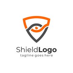 Shield With Eye Logo Protection Symbol Security Icon Flat Line Vector Logo Template