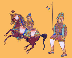 Colourful ancient wall painting at Sri Madhavbihari Temple in Jajpur, Rajasthan, India