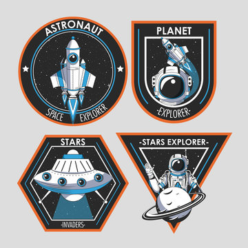 Set of Space explorer patches emblems design