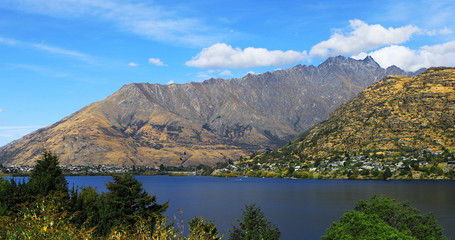 View of Queenstown, New Zealand with mountains