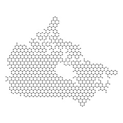 Canada map from abstract futuristic hexagonal shapes, lines, points black, in the form of honeycomb or molecular structure. Vector illustration.
