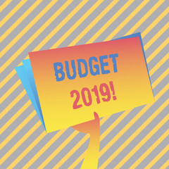 Writing note showing Budget 2019. Business concept for estimate of income and expenditure for current year Hand Holding Blank Space Color File Folder with Sheet Inside