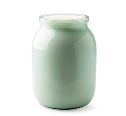 Milk glass jar closeup on a white. Isolated