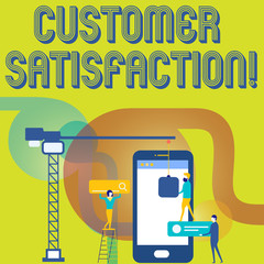 Text sign showing Customer Satisfaction. Business photo text Measure of customers fulfillment from a firm Staff Working Together for Common Target Goal with SEO Process Icons