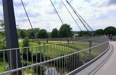 Steel ropes of cable-stayed Footbridge in Frankenberg, Saxony, Germany