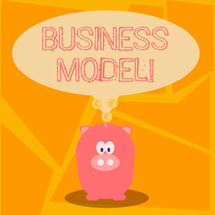 Conceptual hand writing showing Business Model. Concept meaning plan for successful operation of business identifying revenue Speech Bubble with Coins on its Tail Pointing to Piggy Bank