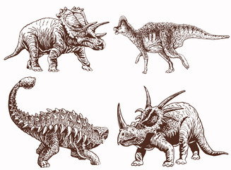 Graphical vintage set of dinosaurs ,vector retro illustration © Алексей Воробьёв