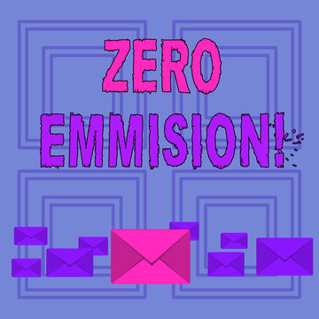 Text sign showing Zero Emission. Business photo text vehicle engine motor does not produce any dangerous gases Pastel Color Closed Envelopes in Different Sizes with Big one in the Middle