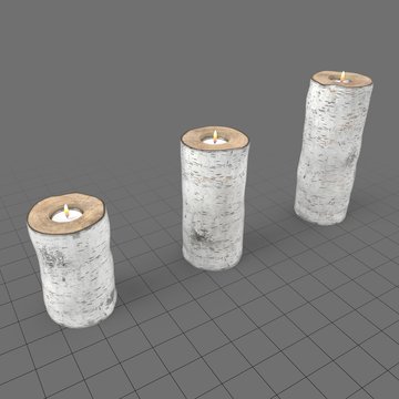 Lit candles in birch log candle holders 1