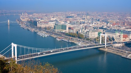 Naklejka premium Embankment of the Danube from Gellert Hill. Budapest, Hungary