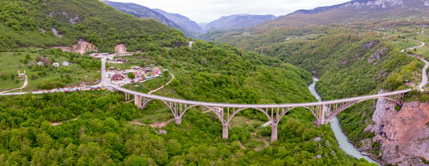 Tara river canyon. Most popular place for visit is the Durdevica bridge. Jurjevich Bridge in...