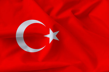 Beautiful silk flag of Turkey with soft folds in the wind