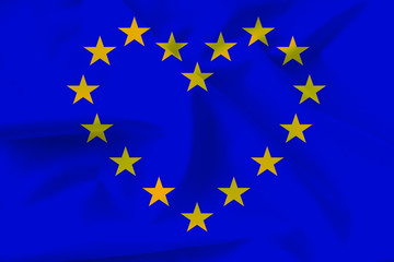 beautiful national flag of the European Union on soft silk with soft folds close-up on the background, the concept of unity, cooperation, international union